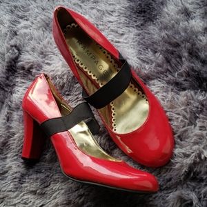 Red Heels with Black Wide Elastic Band by Rampage